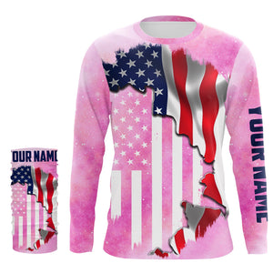 American Flag Universe patriotic Custom performance shirts, personalized pink galaxy fishing gift NQS2558