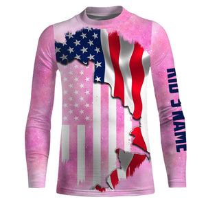 American Flag Universe patriotic Custom performance shirts, personalized pink galaxy fishing gift NQS2558