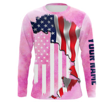 Load image into Gallery viewer, American Flag Universe patriotic Custom performance shirts, personalized pink galaxy fishing gift NQS2558