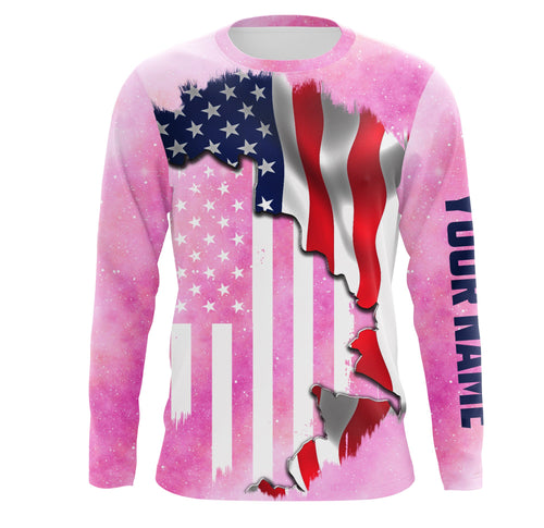 American Flag Universe patriotic Custom performance shirts, personalized pink galaxy fishing gift NQS2558