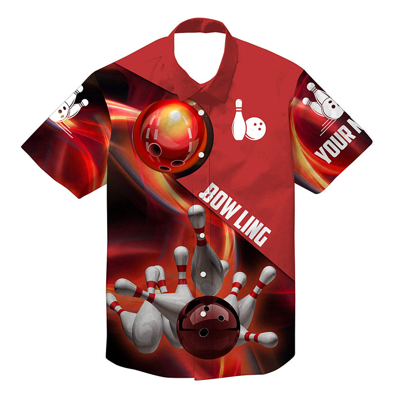 Hawaiian bowling shirts custom name red flame bowling shirt, personalized bowling team shirts NQS4463