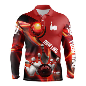 Men's bowling shirt custom name red flame bowling shirt, personalized bowling jerseys NQS4463