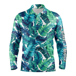 Men golf polo upf shirts turquoise and green tropical leaves custom team golf polo shirts NQS3693