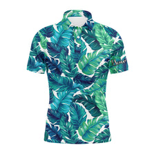 Load image into Gallery viewer, Men golf polo upf shirts turquoise and green tropical leaves custom team golf polo shirts NQS3693