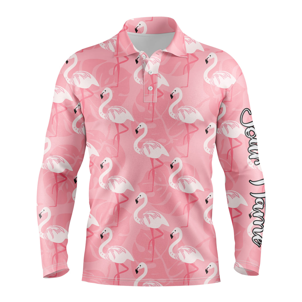 Men golf polo upf shirts pink flamingo pattern custom name polo shirts gift for men NQS3695