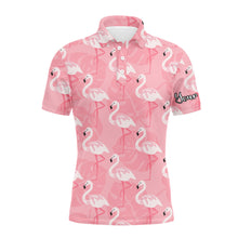 Load image into Gallery viewer, Men golf polo upf shirts pink flamingo pattern custom name polo shirts gift for men NQS3695