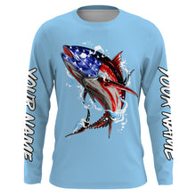 Load image into Gallery viewer, Tuna fishing American flag custom name sun protection long sleeve fishing shirts jerseys | Sky Blue NQS3852
