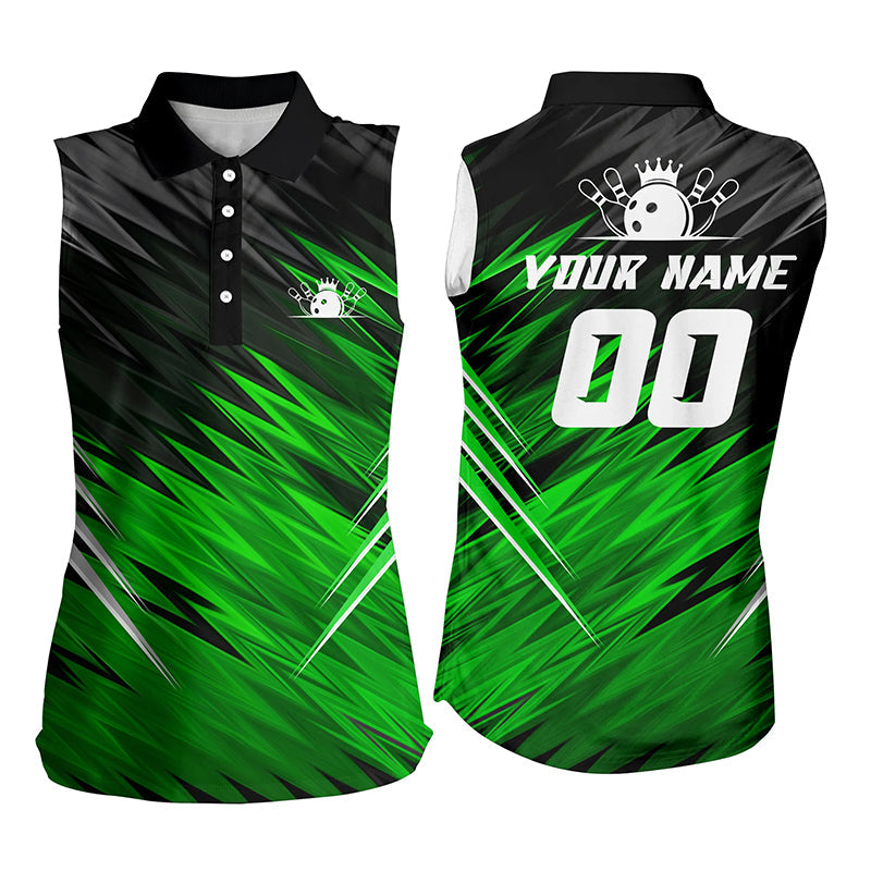 Green and black womens sleeveless polo shirts custom bowling shirts for women, team bowling jerseys NQS6476