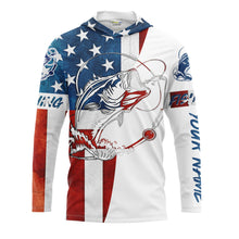 Load image into Gallery viewer, Beautiful bass fishing tattoo American flag patriotic Customize name long sleeves personalize gift NQS1558