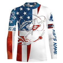 Load image into Gallery viewer, Beautiful bass fishing tattoo American flag patriotic Customize name long sleeves personalize gift NQS1558