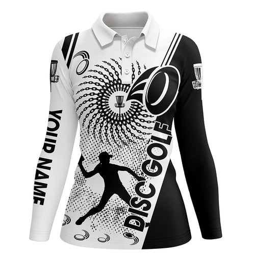 Black and white Womens disc golf polo shirts custom disc golf shirt, personalized disc golf gifts NQS6752