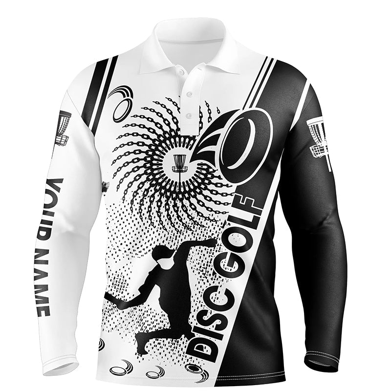Black and white  Mens disc golf polo shirts custom disc golf shirt, personalized disc golf gifts NQS6752