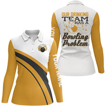 Load image into Gallery viewer, Funny yellow retro Bowling beer Polo shirt for women Custom My drinking team has a bowling problem NQS6755