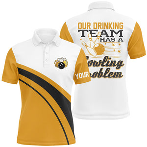 Funny yellow retro Bowling beer Polo Shirts for men Custom My drinking team has a bowling problem NQS6755