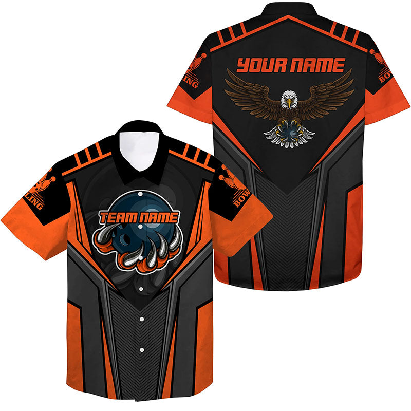 Custom name and team name Bowling Hawaiian Shirt for Men, Eagle Men's Bowling Team Shirts | Orange NQS4631