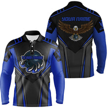Load image into Gallery viewer, Custom name and team name Bowling polo shirts for Men, Eagle Men&#39;s Bowling Team Shirts | Blue NQS4631