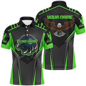 Custom name and team name Bowling polo shirts for Men, Eagle Men's Bowling Team Shirts | Green NQS4631