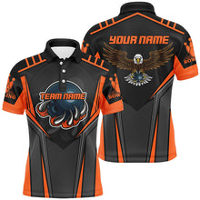 Load image into Gallery viewer, Custom name and team name Bowling polo shirts for Men, Eagle Men&#39;s Bowling Team Shirts | Orange NQS4631