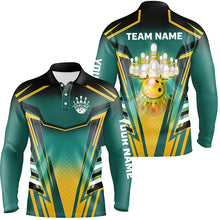 Load image into Gallery viewer, Mens Bowling polo shirts Custom green and yellow Bowling ball pins Team Jerseys bowling apparel NQS7106
