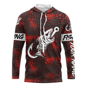 Red Camo fishing shirt Fish hook skull Custom Name sun protection mens long sleeve fishing shirts NQS5083