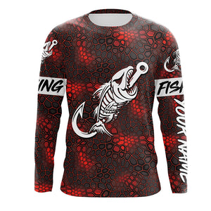 Red Camo fishing shirt Fish hook skull Custom Name sun protection mens long sleeve fishing shirts NQS5083