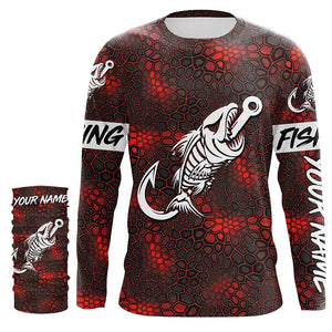 Red Camo fishing shirt Fish hook skull Custom Name sun protection mens long sleeve fishing shirts NQS5083