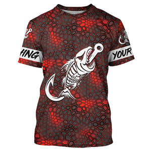 Red Camo fishing shirt Fish hook skull Custom Name sun protection mens long sleeve fishing shirts NQS5083