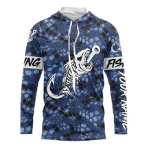 Load image into Gallery viewer, Blue Camo fishing shirts Fish hook skull Custom Name sun protection mens long sleeve fishing shirts NQS5084