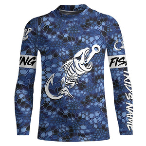 Blue Camo fishing shirts Fish hook skull Custom Name sun protection mens long sleeve fishing shirts NQS5084