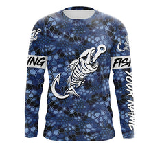 Load image into Gallery viewer, Blue Camo fishing shirts Fish hook skull Custom Name sun protection mens long sleeve fishing shirts NQS5084