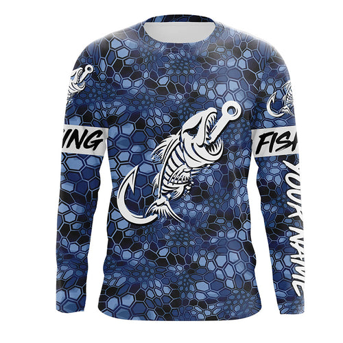 Blue Camo fishing shirts Fish hook skull Custom Name sun protection mens long sleeve fishing shirts NQS5084