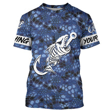 Load image into Gallery viewer, Blue Camo fishing shirts Fish hook skull Custom Name sun protection mens long sleeve fishing shirts NQS5084