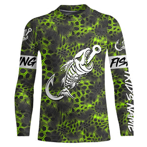 Green Camo fishing shirts Fish hook skull Custom Name sun protection mens long sleeve fishing shirts NQS5085