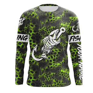 Green Camo fishing shirts Fish hook skull Custom Name sun protection mens long sleeve fishing shirts NQS5085