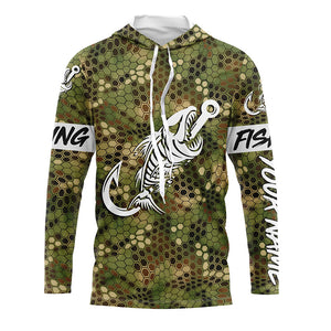 Green Camo fishing shirts Fish hook skull Custom Name sun protection mens long sleeve fishing shirts NQS5086