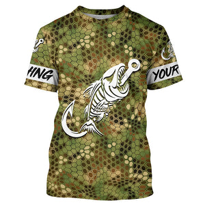 Green Camo fishing shirts Fish hook skull Custom Name sun protection mens long sleeve fishing shirts NQS5086