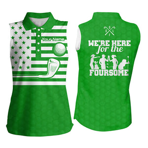 Green white American flag Womens sleeveless polo shirts custom we're here for the foursome golf gifts NQS5088