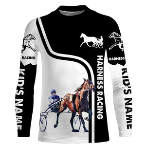 Harness racing custom name horse riding black white horse shirt, custom horse gift for men, women, kid NQS4246