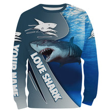 Load image into Gallery viewer, Shark Fishing Blue Ocean Customize name 3D All over print shirts, fishing gift for men, women, Kid NQS415