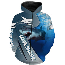 Load image into Gallery viewer, Shark Fishing Blue Ocean Customize name 3D All over print shirts, fishing gift for men, women, Kid NQS415