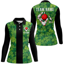 Load image into Gallery viewer, Personalized Green Clover Black Retro Bowling Polo shirt For women custom vintage bowling team jerseys NQS7108