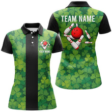 Load image into Gallery viewer, Personalized Green Clover Black Retro Bowling Polo shirt For women custom vintage bowling team jerseys NQS7108