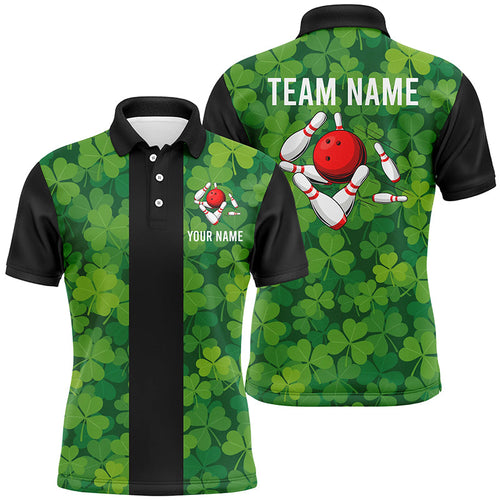 Personalized Green clover Black Retro Bowling Polo Shirts For Men custom vintage bowling team jerseys NQS7108