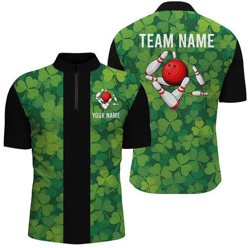 Personalized Green Clover Black Retro Bowling Quarter Zip shirt For Men custom bowling team jerseys NQS7108