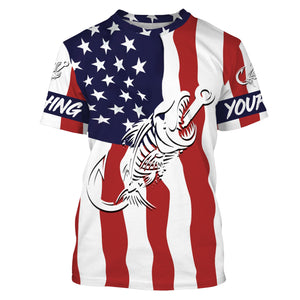 American flag fishing Fish hook skull Custom Name sun protection custom fishing shirts for adult, kid NQS3291