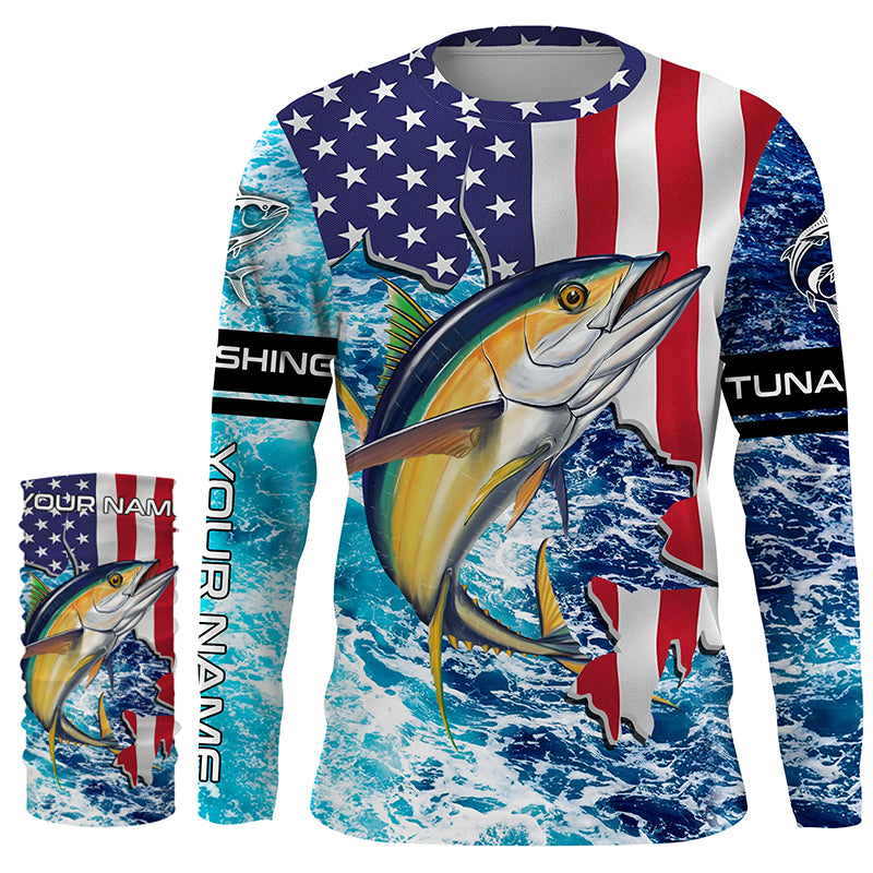 Tuna fishing American flag blue sea camo Custom sun protection long sleeve fishing shirts for men NQS4057