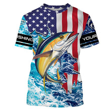 Load image into Gallery viewer, Tuna fishing American flag blue sea camo Custom sun protection long sleeve fishing shirts for men NQS4057