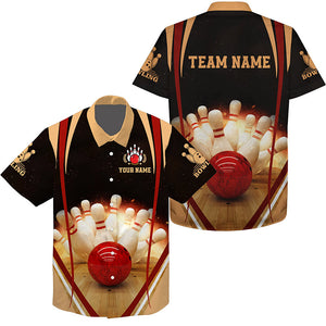 Black vintage Hawaiian bowling shirts custom name and team name mens bowler shirt, bowling team shirts NQS4477