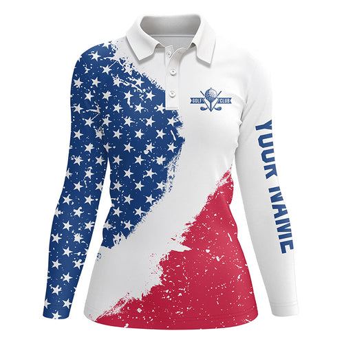 Personalized white golf polos shirts for ladies American flag 4th July custom patriot golf wears NQS7117