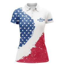 Load image into Gallery viewer, Personalized white golf polos shirts for ladies American flag 4th July custom patriot golf wears NQS7117